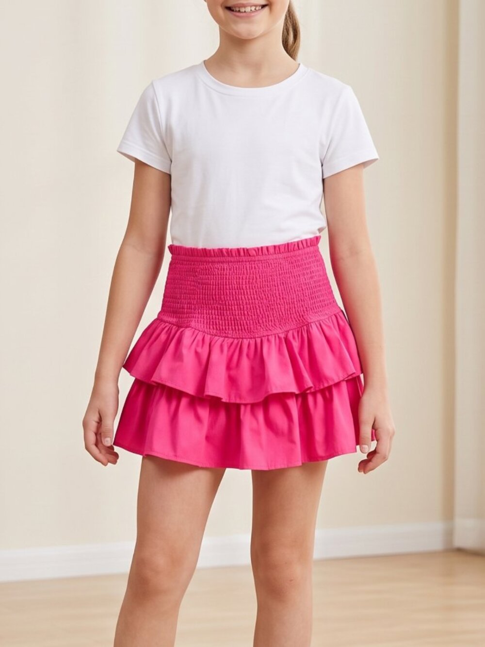 NWT | CharmWM Vibrant Pink Tiered Ruffle Skort | Built-In Shorts | Size 12